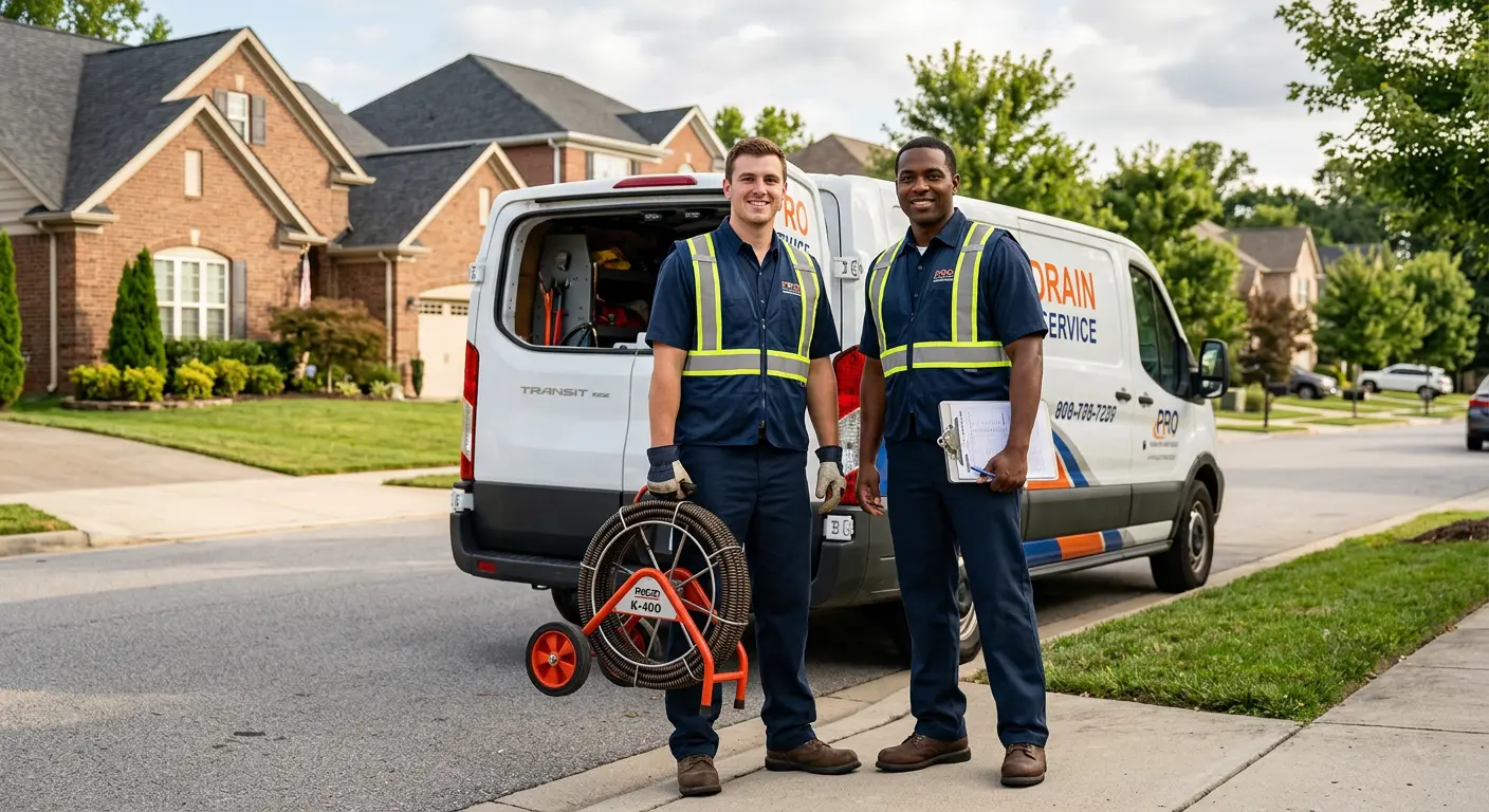 Sewer and drain service team with equipment ready for work in Dexter